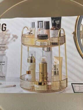 Gold Two-Tier 360 Rotating Home Cosmetic Organizer New